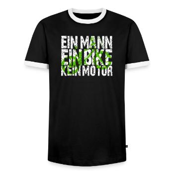 Gravel Bike EIN MANN EIN BIKE KEIN MOTOR  - Männer Kontrast-T-Shirt - Schwarz/Weiß - Vorne - AI Model Female 172 light (172cm) & AI Model Male 178 light (178cm)