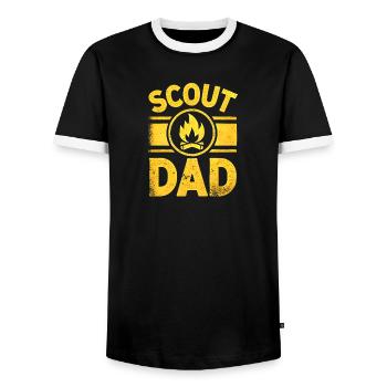 Scout Dad Campfire, Funny Outdoor Father  - Men's Ringer Shirt - black/white - Front - AI Model Female 172 light (172cm) & AI Model Male 178 light (178cm)