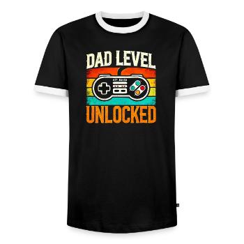 Dad Level Unlocked Retro Controller, Fathers  - Men's Ringer Shirt - black/white - Front - AI Model Female 172 light (172cm) & AI Model Male 178 light (178cm)