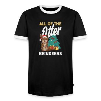 Sea Otter Pun Christmas Reindeer - Men's Ringer Shirt - black/white - Front - AI Model Female 172 light (172cm) & AI Model Male 178 light (178cm)