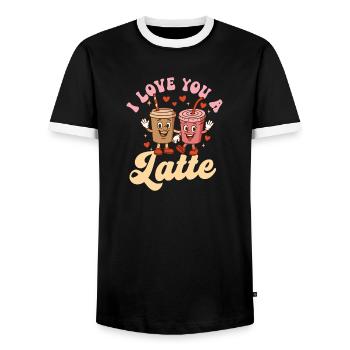 I Love You A Latte Cute Coffee Wortspiel - Männer Kontrast-T-Shirt - Schwarz/Weiß - Vorne - AI Model Female 172 light (172cm) & AI Model Male 178 light (178cm)