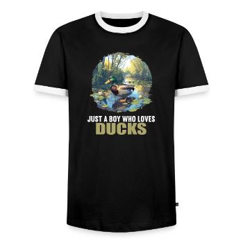 Ducks Duck - Men's Ringer Shirt - black/white - Front - AI Model Female 172 light (172cm) & AI Model Male 178 light (178cm)