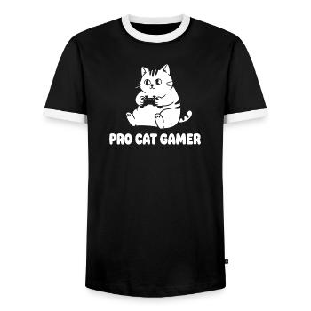 Pro Cat Gamer - Men's Ringer Shirt - black/white - Front - AI Model Female 172 light (172cm) & AI Model Male 178 light (178cm)