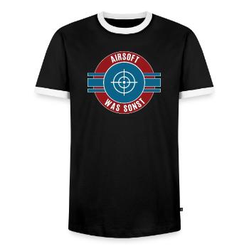 Airsoft Airsoft Game Airsoft Team Terrain Game - Men's Ringer Shirt - black/white - Front - AI Model Female 172 light (172cm) & AI Model Male 178 light (178cm)