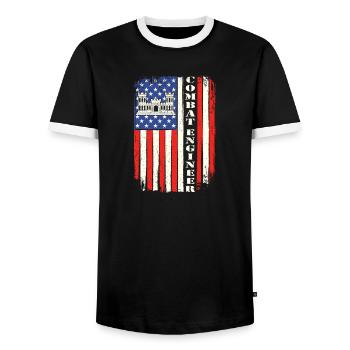 Citation militaire patriotique audacieuse d’un ingénieur de combat - T-shirt contrasté Homme - noir/blanc - Devant - AI Model Female 172 light (172cm) & AI Model Male 178 light (178cm)