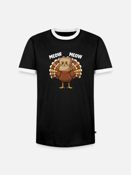 Turkey Cat Thanksgiving Fall Harvest - Men's Ringer Shirt - black/white