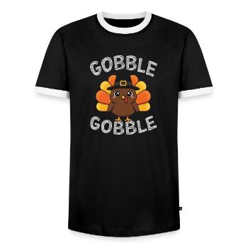 Gobble Gobble Herbstspaß Thanksgiving Spirit - Männer Kontrast-T-Shirt - Schwarz/Weiß - Vorne - AI Model Female 172 light (172cm) & AI Model Male 178 light (178cm)