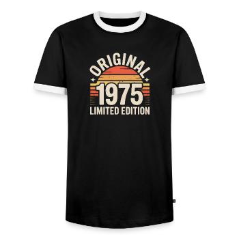 Original 1975 Edition Retro Sunset - Männer Kontrast-T-Shirt - Schwarz/Weiß - Vorne - AI Model Female 172 light (172cm) & AI Model Male 178 light (178cm)