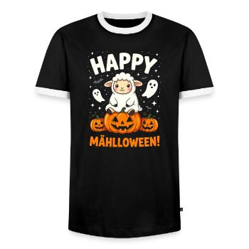 Sheep Halloween Pumpkin Cute Funny Farm Sheep - Men's Ringer Shirt - black/white - Front - AI Model Female 172 light (172cm) & AI Model Male 178 light (178cm)