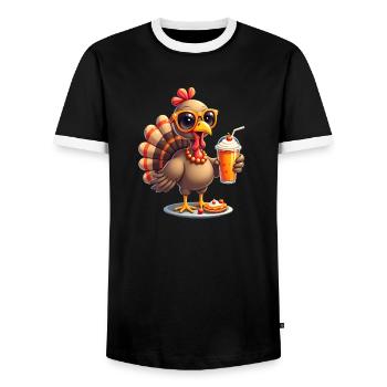 Thanksgiving Turkey with Sunglasses - Men's Ringer Shirt - black/white - Front - AI Model Female 172 light (172cm) & AI Model Male 178 light (178cm)
