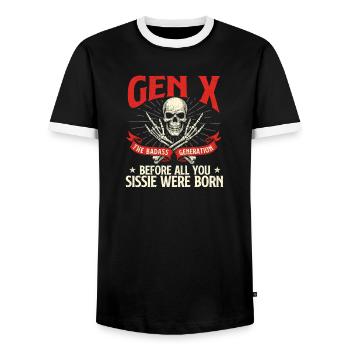 Gen X Badass Generation Rétro Nostalgie Citation - T-shirt contrasté Homme - noir/blanc - Devant - AI Model Female 172 light (172cm) & AI Model Male 178 light (178cm)