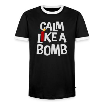 Calm Like Bomb Paradox Irony Humor Explosive Joke - Men's Ringer Shirt - black/white - Front - AI Model Female 172 light (172cm) & AI Model Male 178 light (178cm)