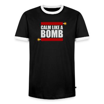 Calm Like Bomb Paradox Irony Humor Explosive Joke - Men's Ringer Shirt - black/white - Front - AI Model Female 172 light (172cm) & AI Model Male 178 light (178cm)