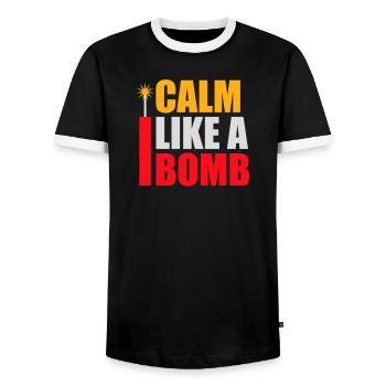 Calm Like Bomb Paradox Irony Humor Explosive Joke - Men's Ringer Shirt - black/white - Front - AI Model Female 172 light (172cm) & AI Model Male 178 light (178cm)