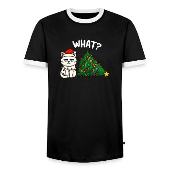 Annyoed Cat Christmas Lights - Men's Ringer Shirt - black/white - Front - AI Model Female 172 light (172cm) & AI Model Male 178 light (178cm)