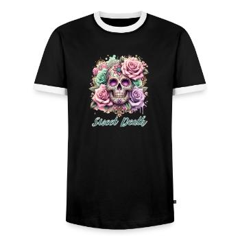 Flowers Skull Beauty Bloom - Men's Ringer Shirt - black/white - Front - AI Model Female 172 light (172cm) & AI Model Male 178 light (178cm)