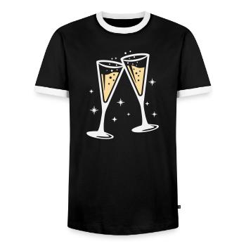Sektglas Prosecco Sekt Alkohol Prost - Men's Ringer Shirt - black/white - Front - AI Model Female 172 light (172cm) & AI Model Male 178 light (178cm)
