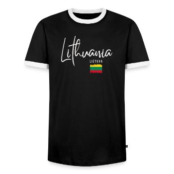 Lithuanian roots, flag of Lithuania - Men's Ringer Shirt - black/white - Front - AI Model Female 172 light (172cm) & AI Model Male 178 light (178cm)