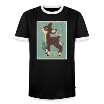 Deer in the retro forest - Men's Ringer Shirt - black/white - Front - AI Model Female 172 light (172cm) & AI Model Male 178 light (178cm)