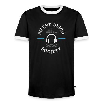 Stiller Disco-kopfhörer-rave-neon-festival-tanz - Männer Kontrast-T-Shirt - Schwarz/Weiß - Vorne - AI Model Female 172 light (172cm) & AI Model Male 178 light (178cm)