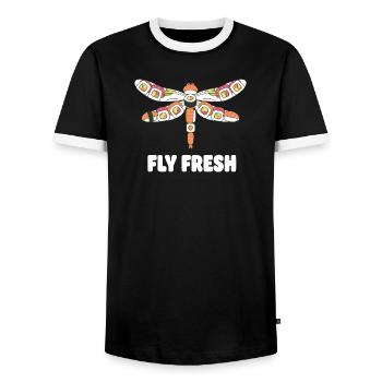 Sushi Dragonfly Fly Fresh - Men's Ringer Shirt - black/white - Front - AI Model Female 172 light (172cm) & AI Model Male 178 light (178cm)