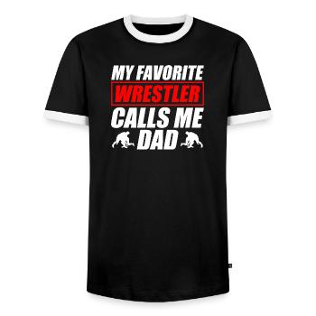 My favorite Wrestler Dad funny wrestling - Men's Ringer Shirt - black/white - Front - AI Model Female 172 light (172cm) & AI Model Male 178 light (178cm)