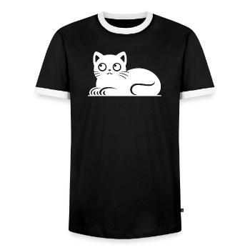 Dessin mignon de style tatouage de chat chat - T-shirt contrasté Homme - noir/blanc - Devant - AI Model Female 172 light (172cm) & AI Model Male 178 light (178cm)