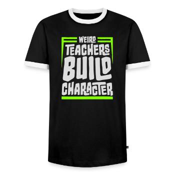Weird Teachers Build Character Funny Teacher Logo - Men's Ringer Shirt - black/white - Front - AI Model Female 172 light (172cm) & AI Model Male 178 light (178cm)