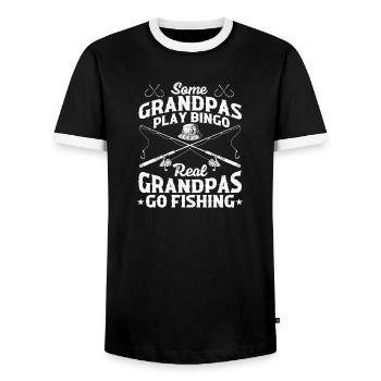 Real Grandpas Go Fishing Funny Angler Quote - Men's Ringer Shirt - black/white - Front - AI Model Female 172 light (172cm) & AI Model Male 178 light (178cm)