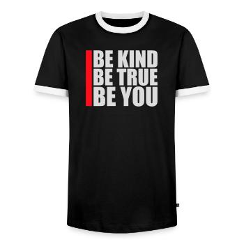 Be Kind Be True Be You Inspirational Self-Love - Men's Ringer Shirt - black/white - Front - AI Model Female 172 light (172cm) & AI Model Male 178 light (178cm)