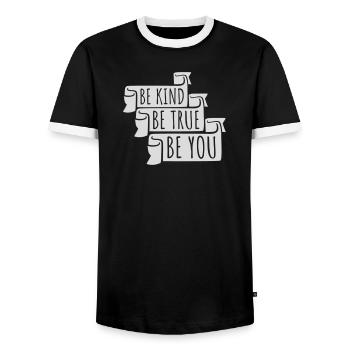 Be Kind Be True Be You Inspirational Self-Love - Men's Ringer Shirt - black/white - Front - AI Model Female 172 light (172cm) & AI Model Male 178 light (178cm)