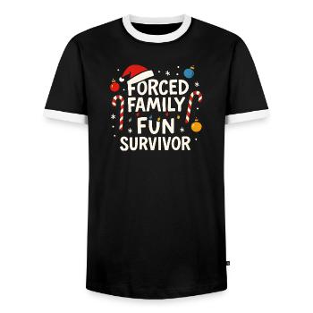 Forced Family Fun Survivor Weihnachten Xmas Humor - Männer Kontrast-T-Shirt - Schwarz/Weiß - Vorne - AI Model Female 172 light (172cm) & AI Model Male 178 light (178cm)