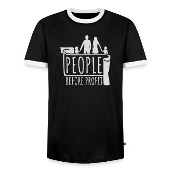 People Before Profit Activism Justice Logo - Men's Ringer Shirt - black/white - Front - AI Model Female 172 light (172cm) & AI Model Male 178 light (178cm)