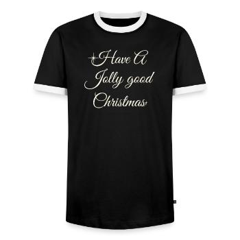 Have A Jolly Christmas Script - Men's Ringer Shirt - black/white - Front - AI Model Female 172 light (172cm) & AI Model Male 178 light (178cm)