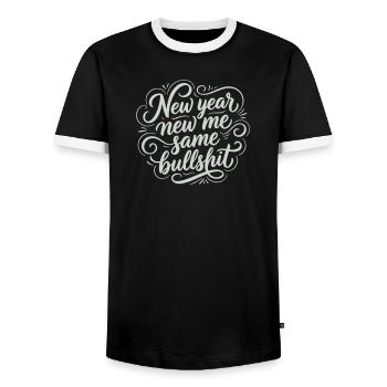 Même conneries du Nouvel An - Drôle de Sarcastic White - T-shirt contrasté Homme - noir/blanc - Devant - AI Model Female 172 light (172cm) & AI Model Male 178 light (178cm)