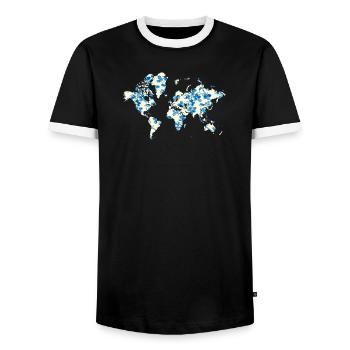World Map Blue Flowers - Men's Ringer Shirt - black/white - Front - AI Model Female 172 light (172cm) & AI Model Male 178 light (178cm)