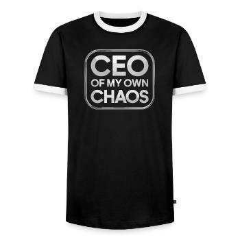  CEO OF MY OWN CHAOS Spruch für Stress im Alltag - Männer Kontrast-T-Shirt - Schwarz/Weiß - Vorne - AI Model Female 172 light (172cm) & AI Model Male 178 light (178cm)
