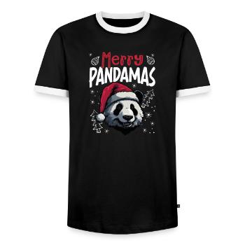 Merry Pandamas Lustiges Panda Weihnachtsmotiv - Männer Kontrast-T-Shirt - Schwarz/Weiß - Vorne - AI Model Female 172 light (172cm) & AI Model Male 178 light (178cm)
