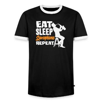 Saxophone Eat Sleep Répétition Saxophoniste - T-shirt contrasté Homme - noir/blanc - Devant - AI Model Female 172 light (172cm) & AI Model Male 178 light (178cm)