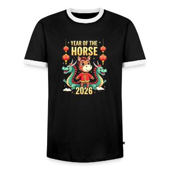 Chinese New Year Of The Horse 2026 - Men's Ringer Shirt - black/white - Front - AI Model Female 172 light (172cm) & AI Model Male 178 light (178cm)