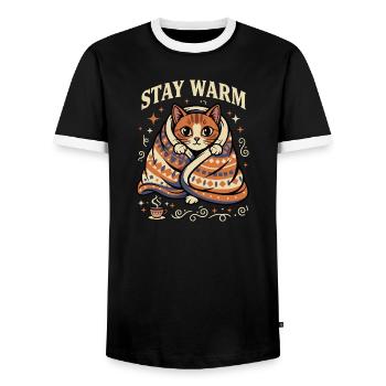 Stay Warm Cuddly Cat Motif - Men's Ringer Shirt - black/white - Front - AI Model Female 172 light (172cm) & AI Model Male 178 light (178cm)