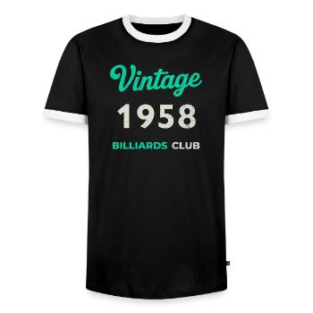 Vintage 1958 – Billiards Club Retro Birth Year - Men's Ringer Shirt - black/white - Front - AI Model Female 172 light (172cm) & AI Model Male 178 light (178cm)