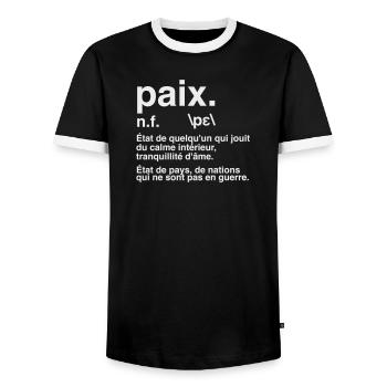 Paix Définition Style Dictionnaire - T-shirt contrasté Homme - noir/blanc - Devant - AI Model Female 172 light (172cm) & AI Model Male 178 light (178cm)