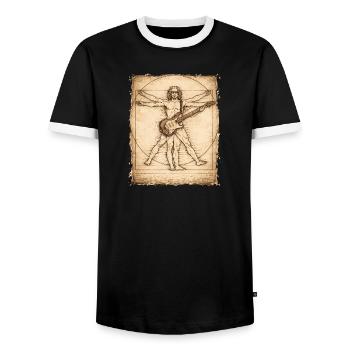Vitruvian Rocker Guitarist Design - Men's Ringer Shirt - black/white - Front - AI Model Female 172 light (172cm) & AI Model Male 178 light (178cm)