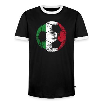 Italy Football - Vintage - Men's Ringer Shirt - black/white - Front - AI Model Female 172 light (172cm) & AI Model Male 178 light (178cm)