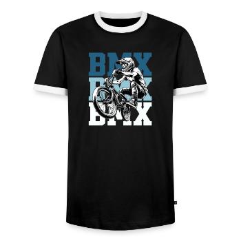 BMX Bike Street Culture - Men's Ringer Shirt - black/white - Front - AI Model Female 172 light (172cm) & AI Model Male 178 light (178cm)