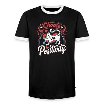 Choisissez Positive Cat - T-shirt contrasté Homme - noir/blanc - Devant - AI Model Female 172 light (172cm) & AI Model Male 178 light (178cm)