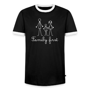 Family First - Cute Stick Figure White - Men's Ringer Shirt - black/white - Front - AI Model Female 172 light (172cm) & AI Model Male 178 light (178cm)