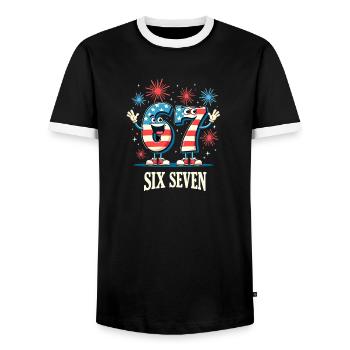 US Flag 67 Memes Six Seven - Men's Ringer Shirt - black/white - Front - AI Model Female 172 light (172cm) & AI Model Male 178 light (178cm)