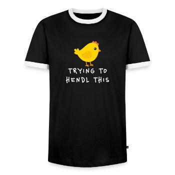 Trying To Hendl This Lustiger Dialekt Spruch - Männer Kontrast-T-Shirt - Schwarz/Weiß - Vorne - AI Model Female 172 light (172cm) & AI Model Male 178 light (178cm)